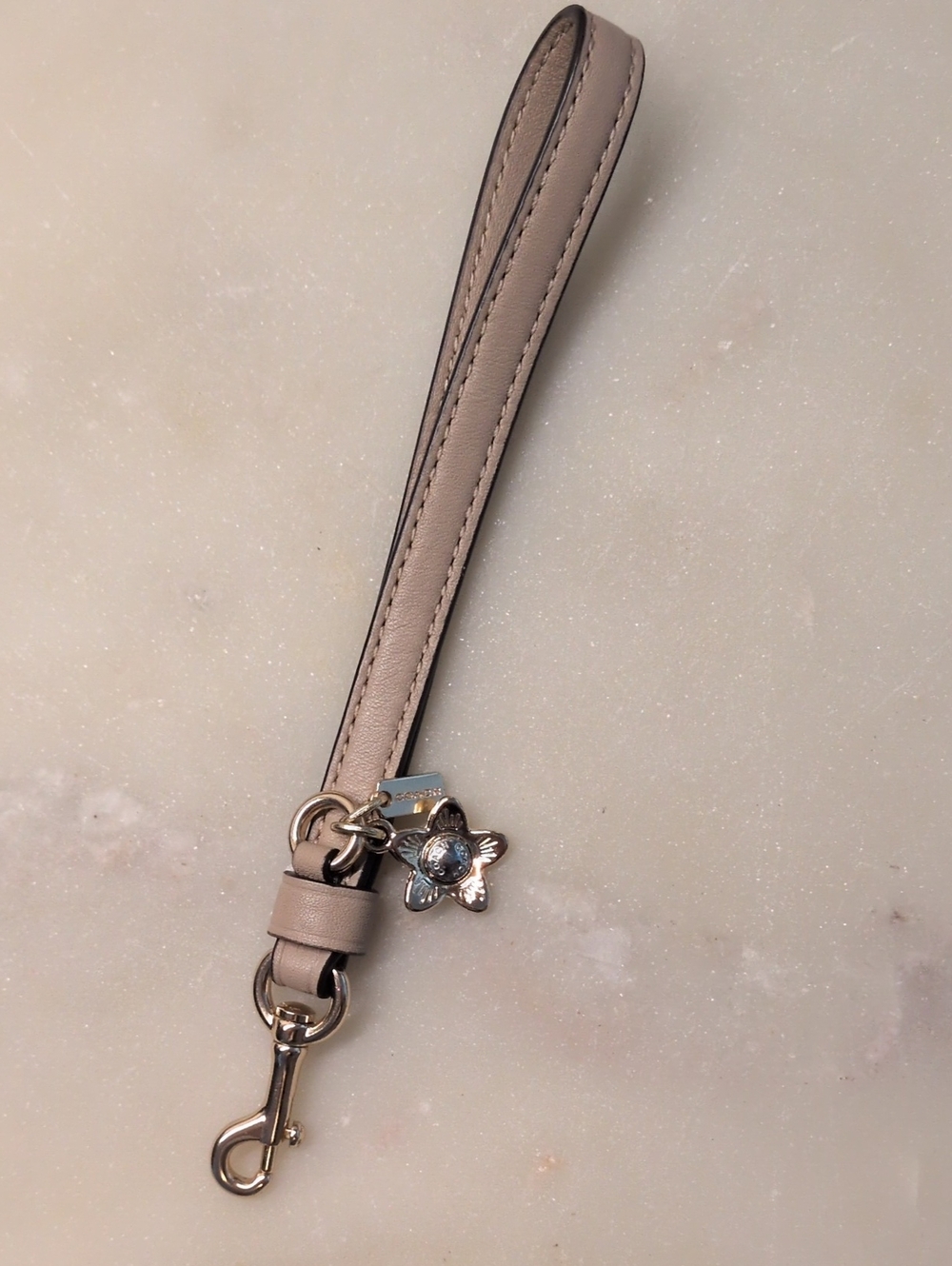 NEW! COACH Wallet/Wristlet/Clutch Replacement Strap Beige W/Coach Flower Charm